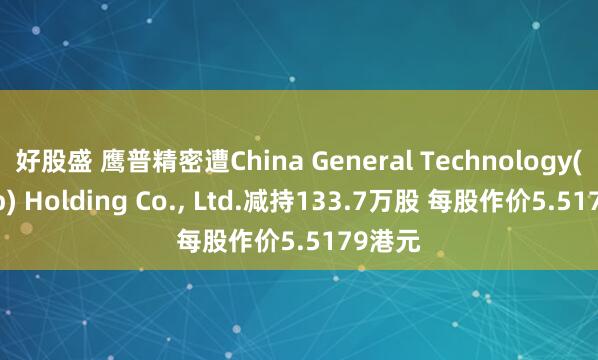 好股盛 鹰普精密遭China General Technology(Group) Holding Co., Ltd.减持133.7万股 每股作价5.5179港元